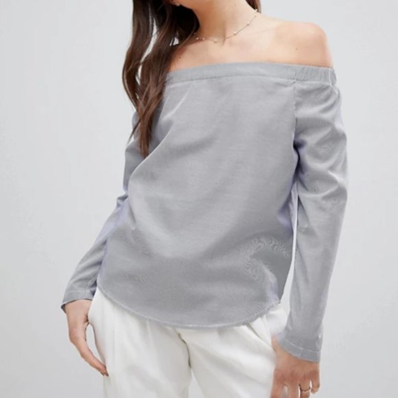 Asos Off Shoulder Stripe Blouse - Picture 1 of 10